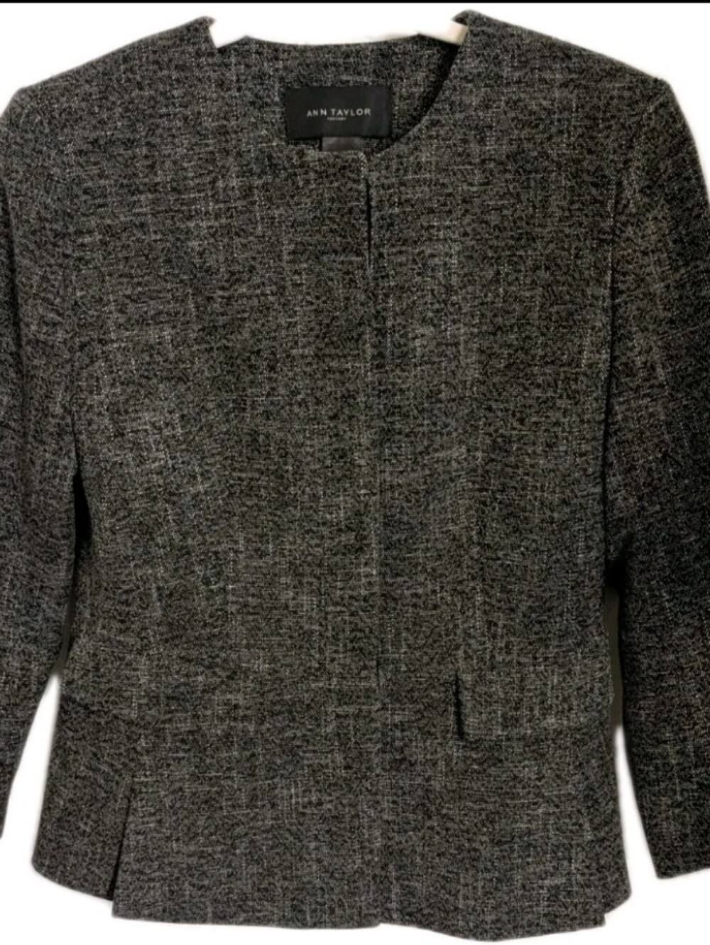 Ann Taylor Blazer Womens 0 Tweed Gray 3/4 Sleeve Hidden Button Front